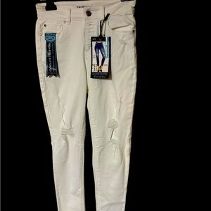 White Cropped Distressed Jeans with Ankle Length